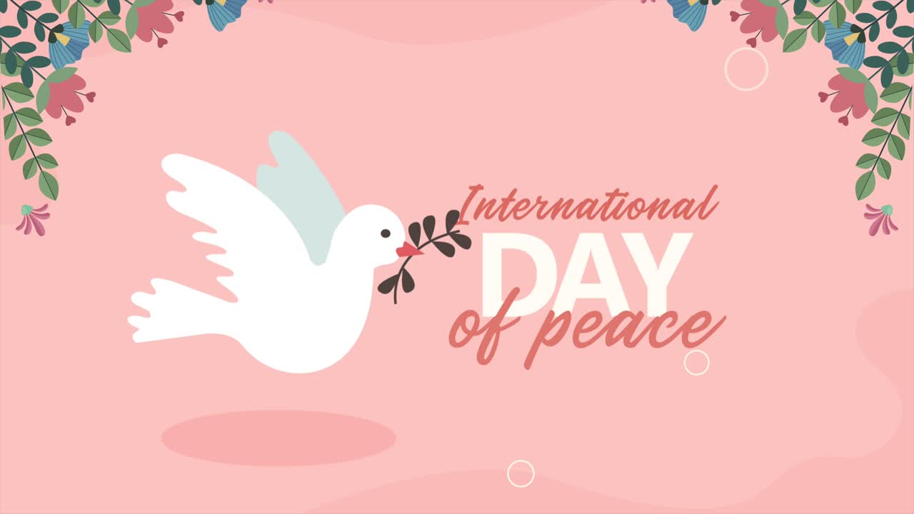 international day of peace lettering with dove flying