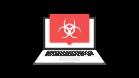 portátil con virus en la pantalla. animación de bucle en el canal alfa. resolución 4k.