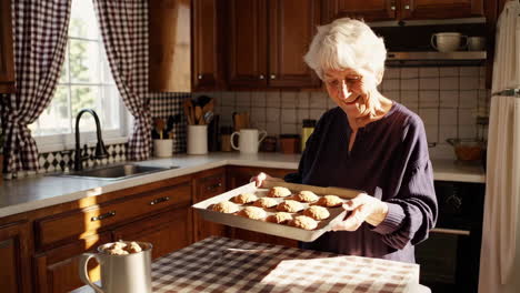 senior woman baking cookies in a kitchen