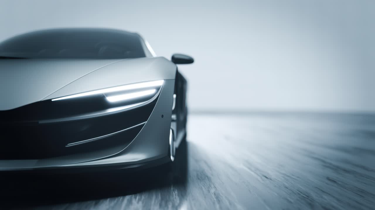 Elegante auto sportiva futuristica con fari luminosi in uno studio
