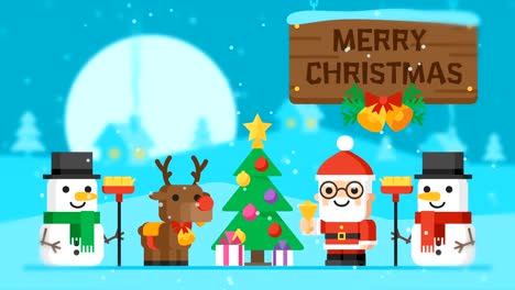 loop merry christmas concept santa claus reindeer snowmen and christmas tree