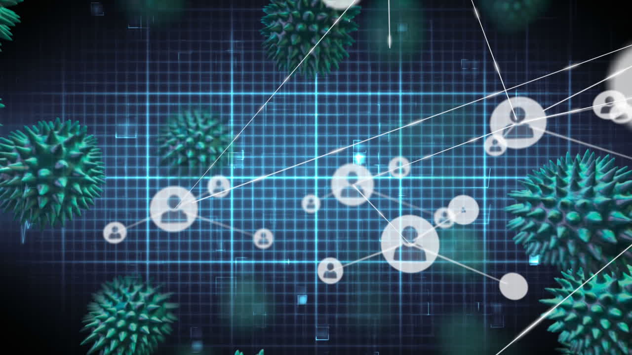 매크로 코로나바이러스 코로나19 세포가 사람들과의 연결 네트워크를 통해 확산되는 애니메이션