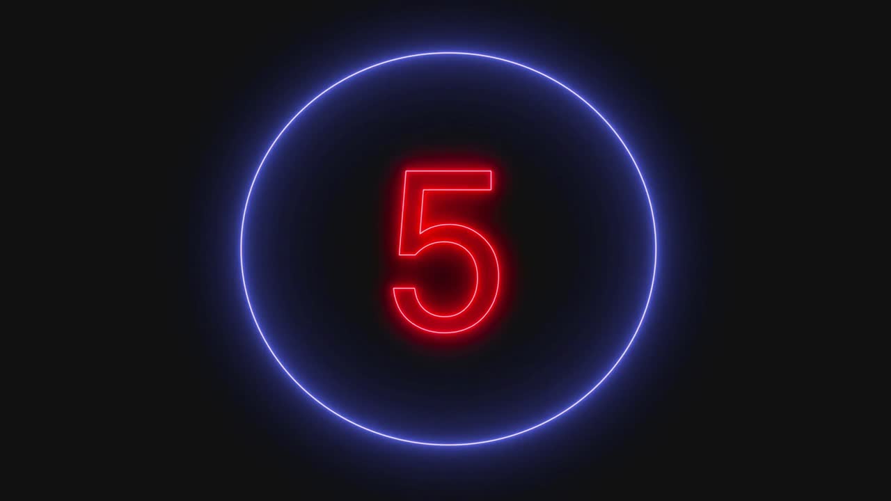 Red Neon Numbers Counting Down in Blue Glowing Circle