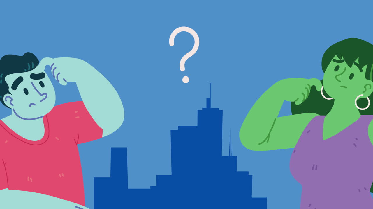 의심을 가진 커플 캐릭터 애니메이션