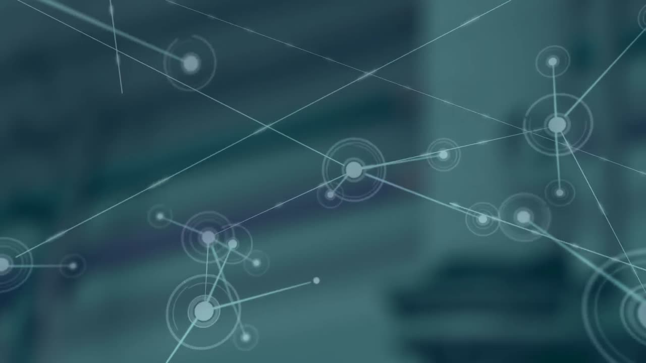 animación de la red de conexiones con puntos brillantes sobre fondo azul