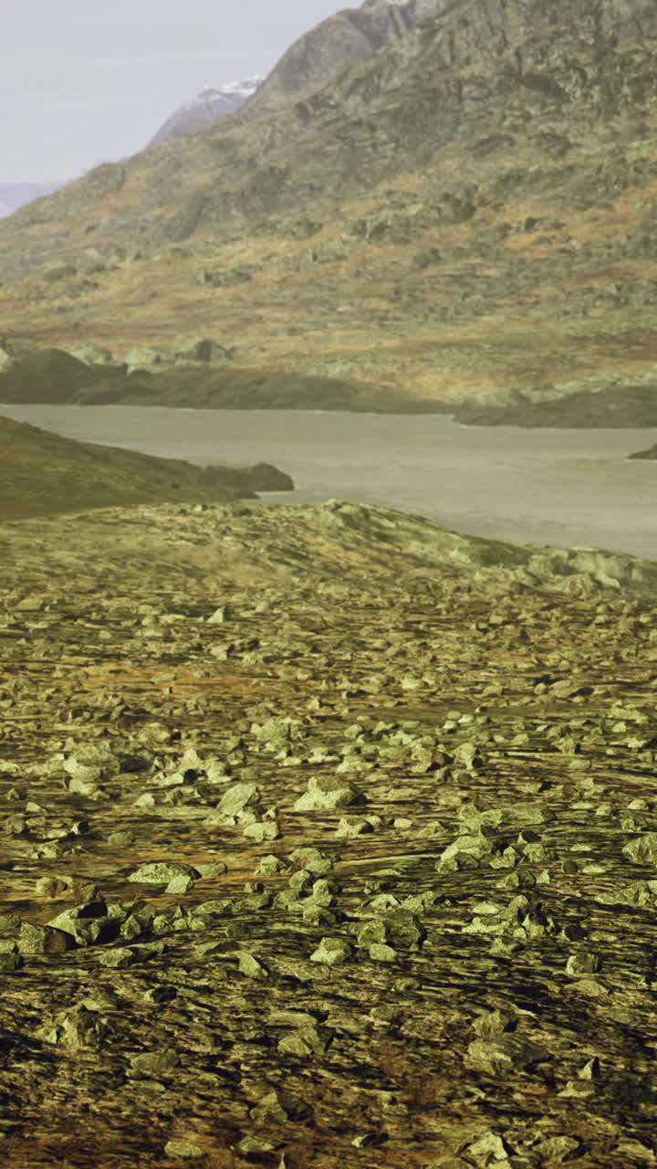Mysterious rocky landscape with tranquil waters and mountains