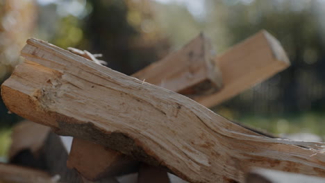 a pile of wooden logs