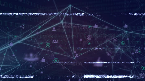 animation of network of connections with icons over data processing