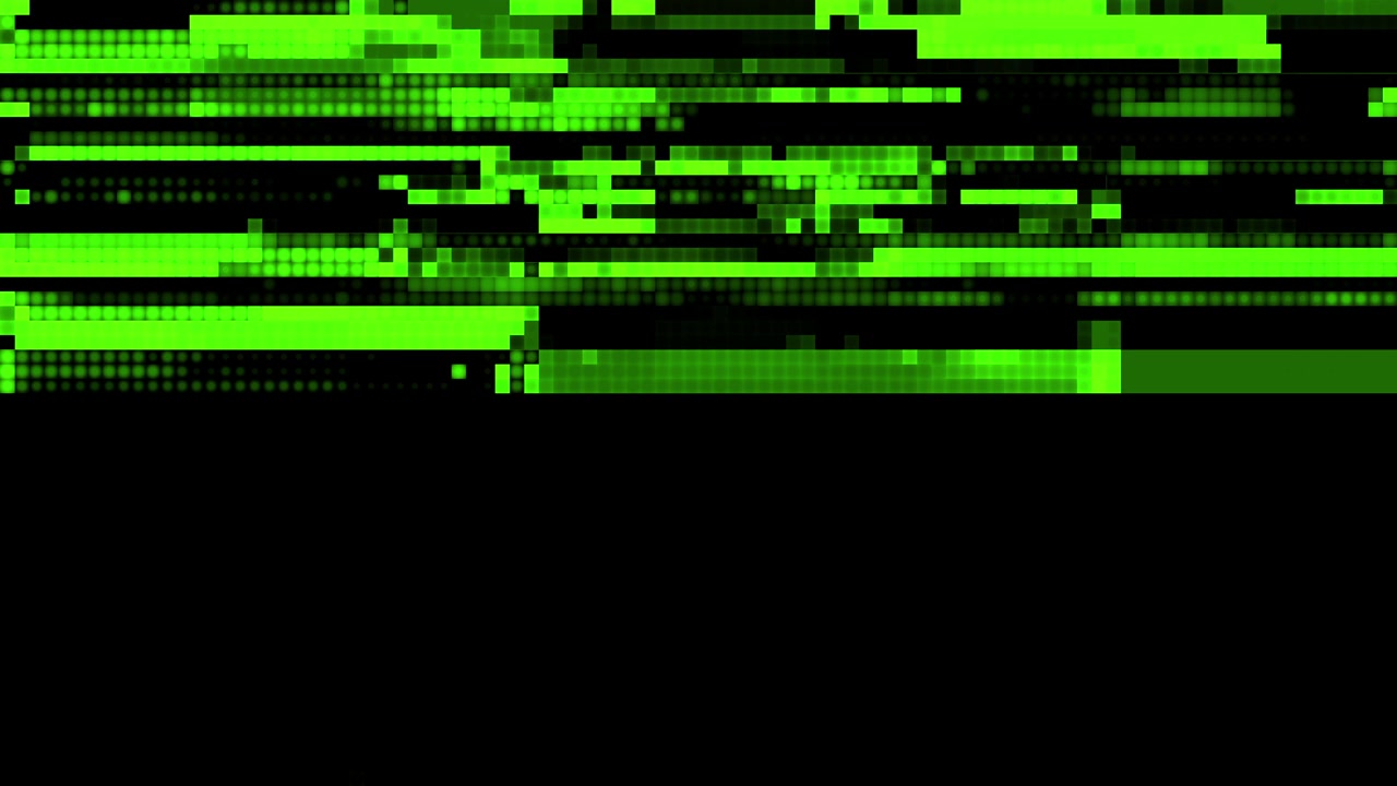 Dynamic Green Digital Glitch Effect with Moving Pixels and Lines