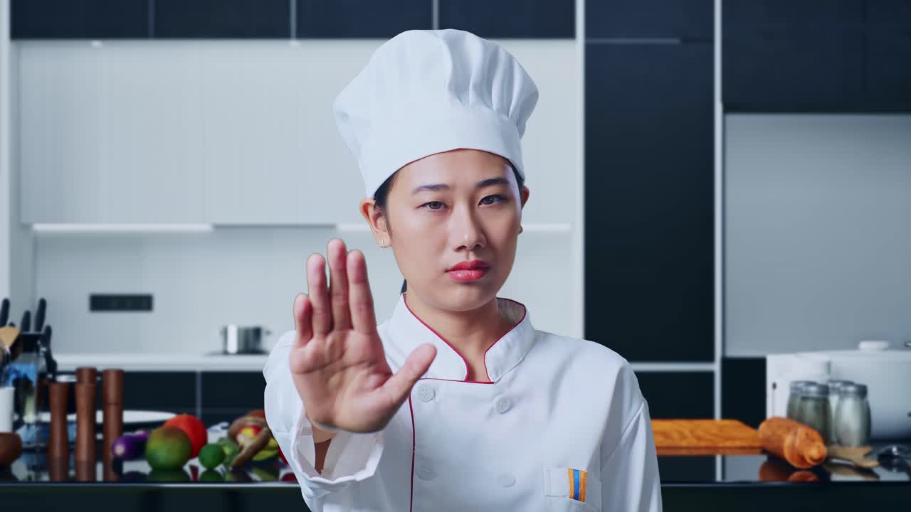 셰프가 멈추는 몸짓을 하고 있습니다.