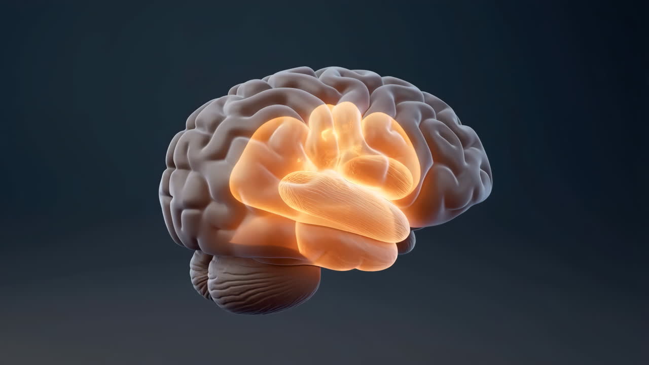 3D-gengivelse af menneskehjerne med fremhævet aktivitet