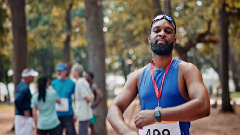 smiling runner at a park marathon