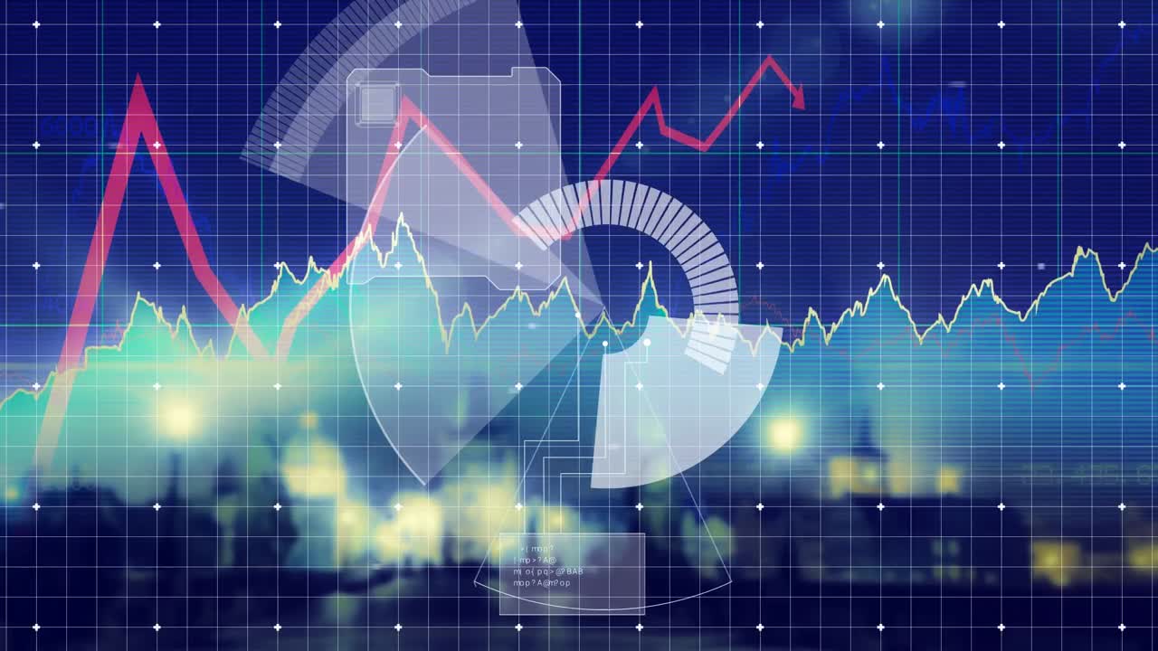 파란색 배경에 대한 데이터 처리와 디지털 인터페이스의 애니메이션