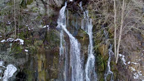 Cascading-Waterfall-In-Harz-Mountains-Of-Germany---aerial-pullback