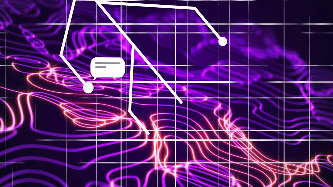 Animation of ai data processing over blue glowing lines on dark background
