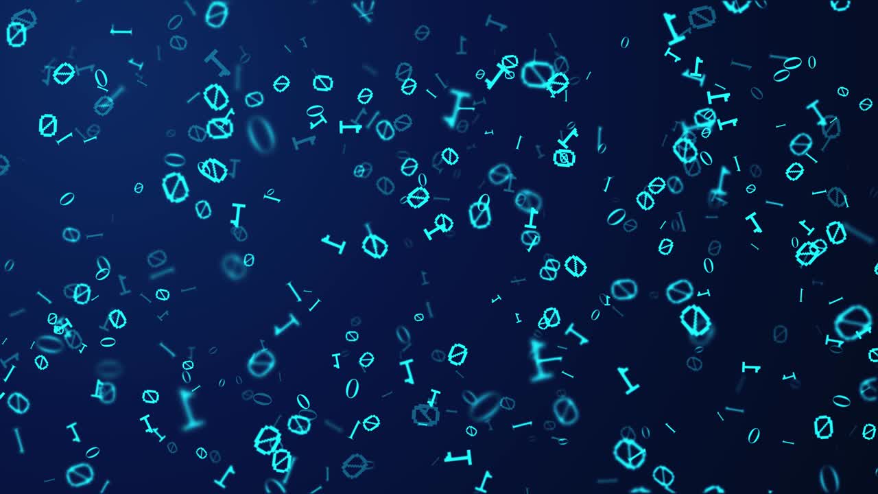 4K blue Flying through Text digital binary loop animation Background.
