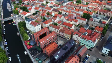 Aerial-View-Of-Old-Town-In-Klaipeda-Lithuania-At-Daytime---drone-shot