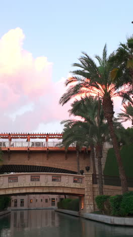 canal bridge at sunset in a desert city