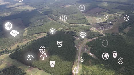 futuristic aerial drone view of the forest coverage