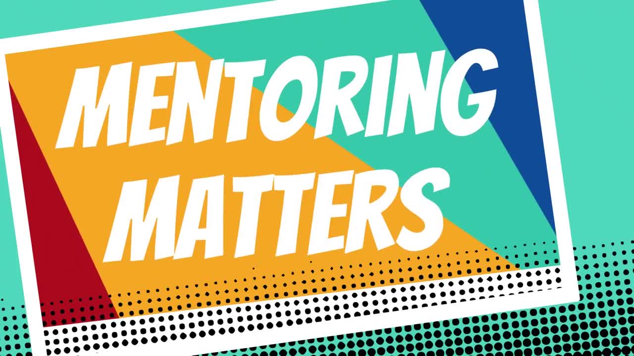 멘토링 문제의 애니메이션 움직이는 다채로운 모양 위의 텍스트