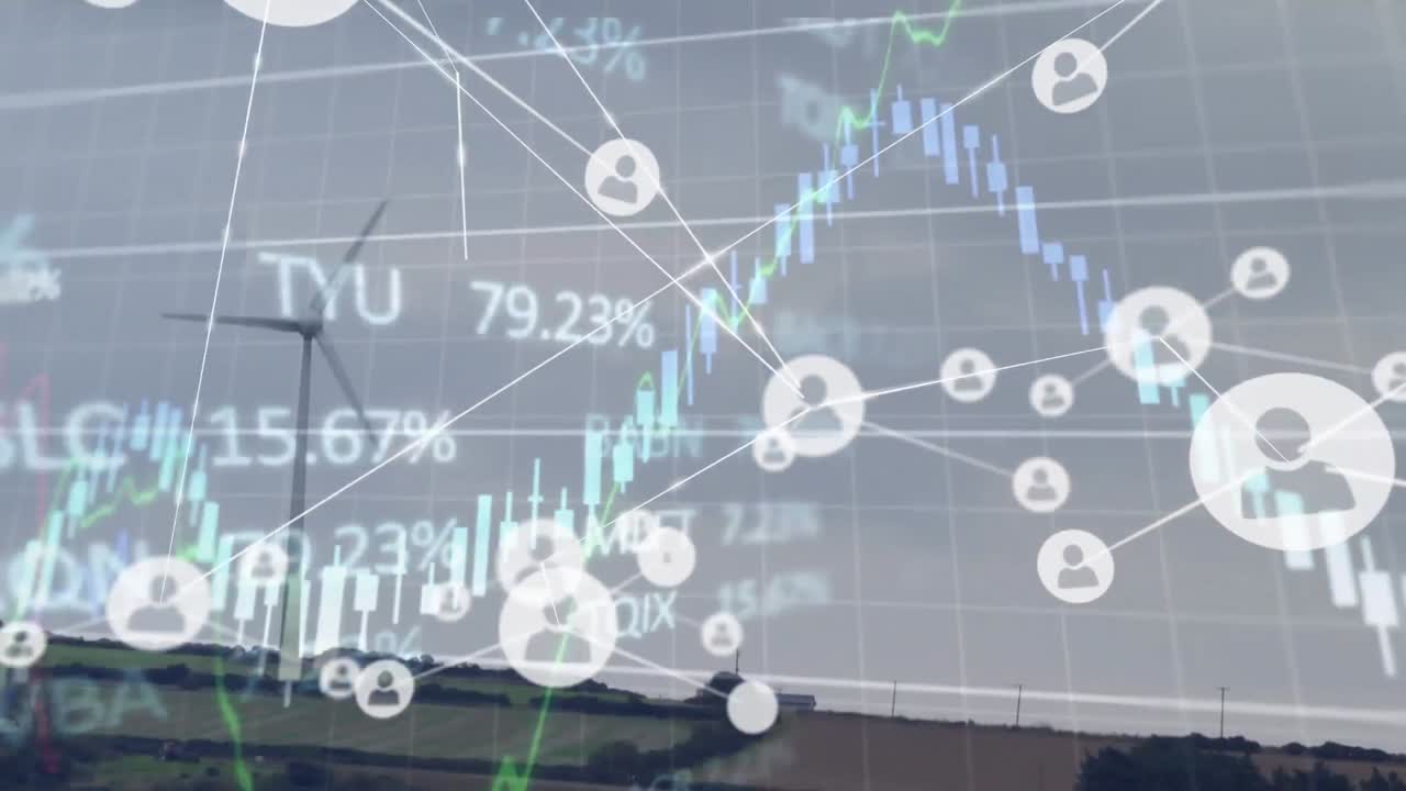 풍력 터빈을 통해 연결 네트워크의 애니메이션 및 데이터 처리