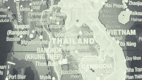 a close-up view of a map highlighting southeast asian countries such as thailand, vietnam, laos, cambodia, and myanmar