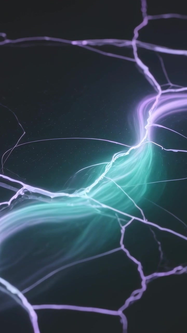 Vertical video: Starting purple glow sending ribbon flowing across cracked plane lighting junctions