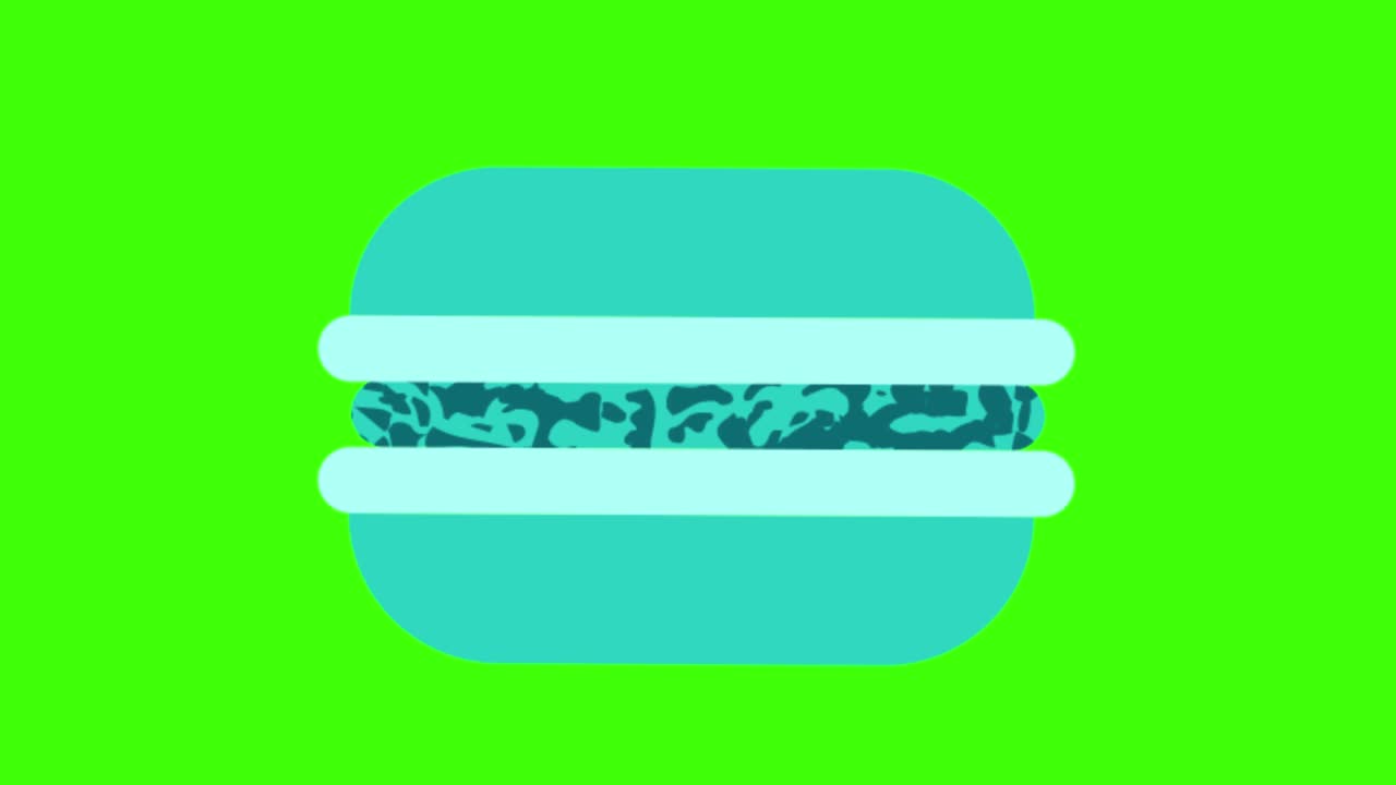 icono de macarrón azul apareciendo en la pantalla verde
