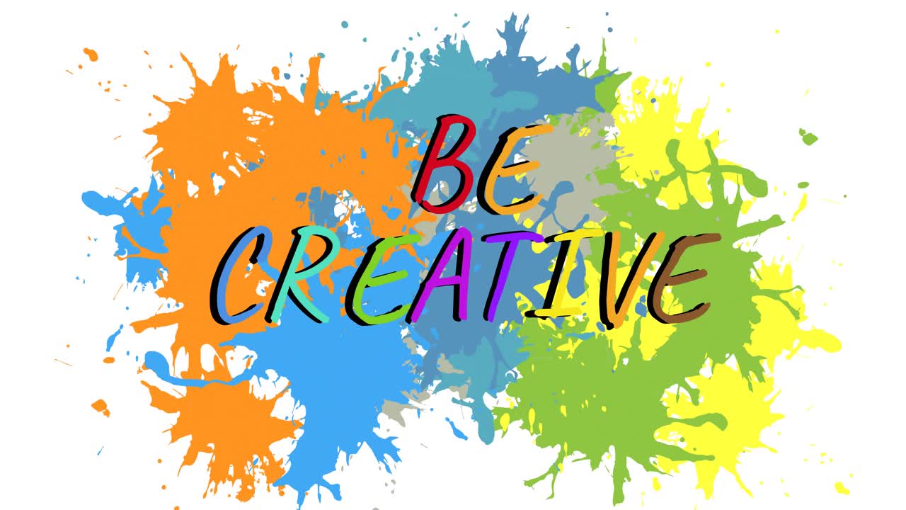 animación de texto creativo en letras multicolores sobre salpicaduras de pintura sobre fondo blanco