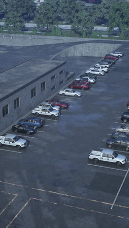 empty parking lot with cars and trucks