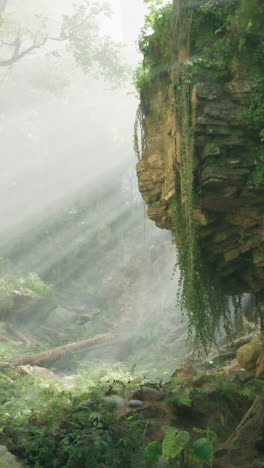 foggy jungle with sunbeams