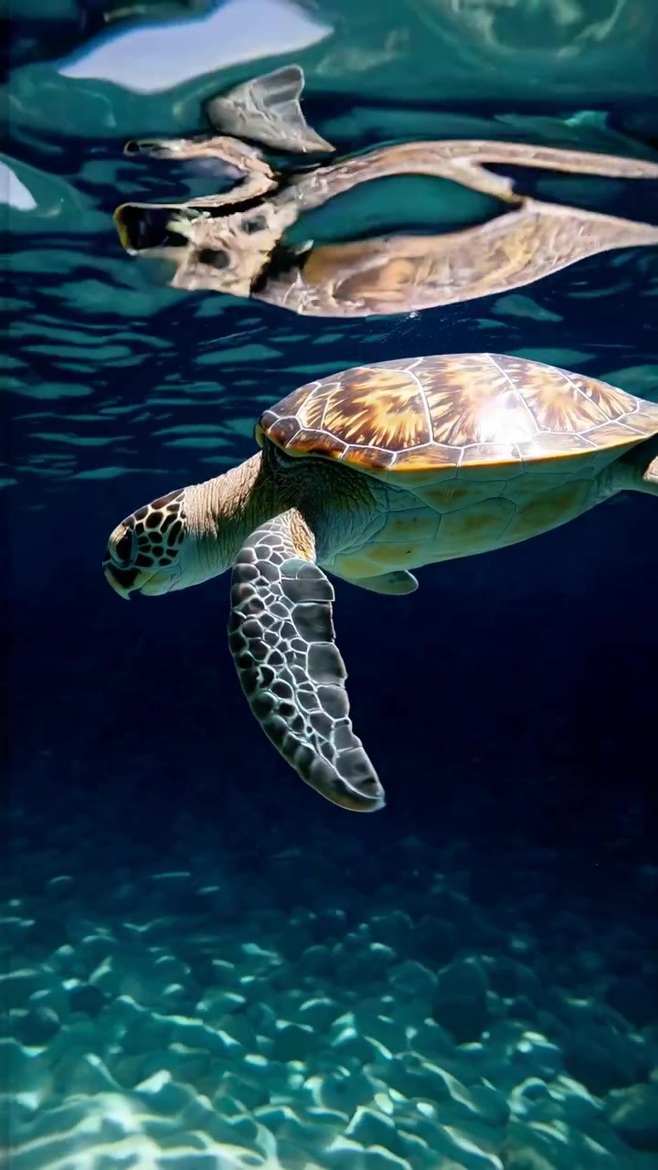 Sea Turtle Swimming Gracefully in Clear Tropical Waters