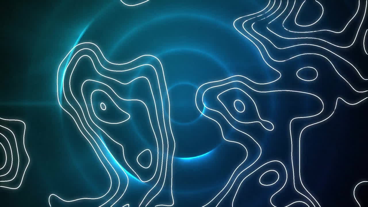 Animation of blue circles and white lines moving on black background