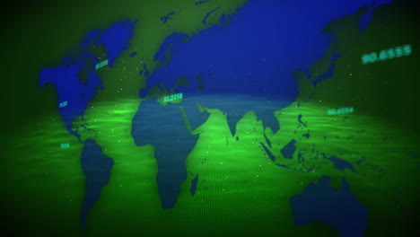 animación de un mapa con múltiples números sobre las olas del mar contra un fondo abstracto