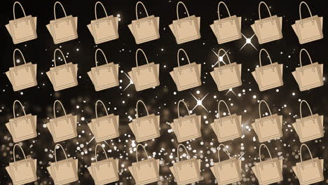animación de bolsos de mano beige repetidos sobre focos blancos sobre fondo negro