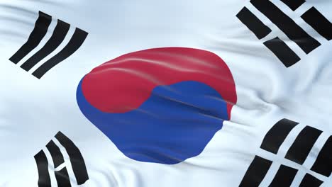 la bandera de corea del sur ondeando en el viento con una textura de tela muy detallada.