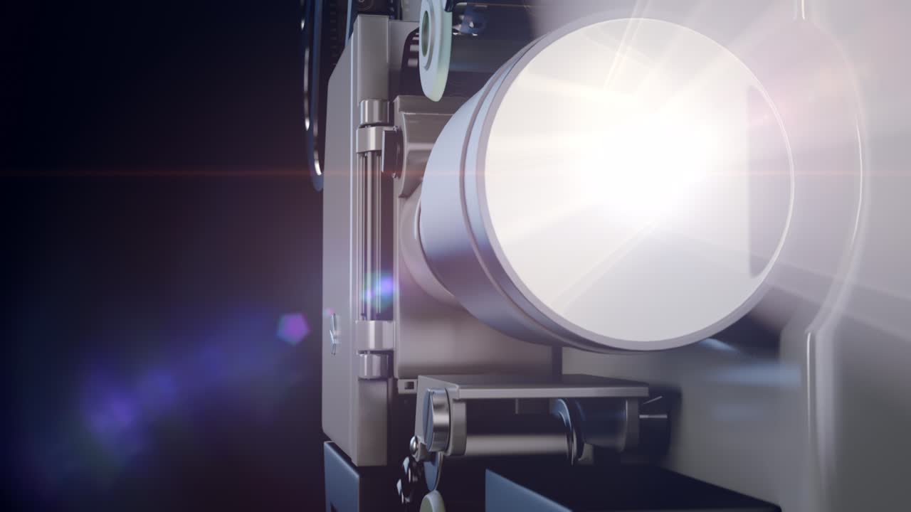 영화 프로젝터 램프 조명과 영화 스크린에 테이프 필름을 투영