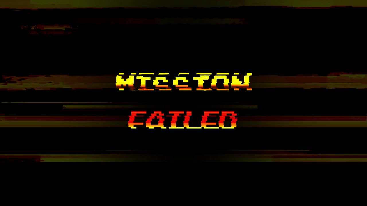 Retro Pixelated Mission Failed Text with Glitch Effect