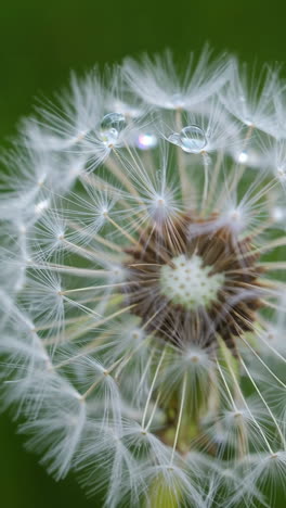 close-up of a dandelion seed head with water drops
