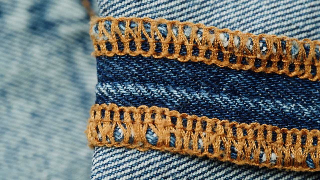 Close-up of denim fabric with stitching details