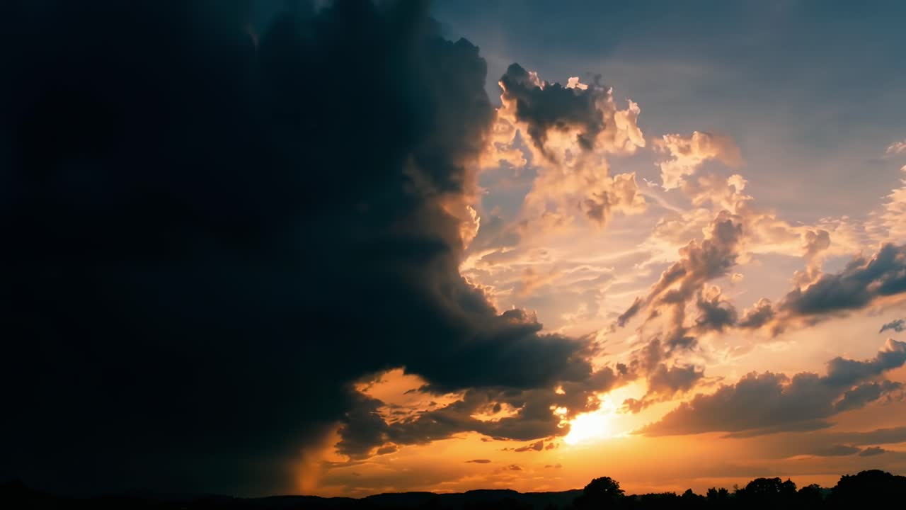 Dramatic sunset sky with clouds, captured in a wide-angle view, perfect for video backdrops