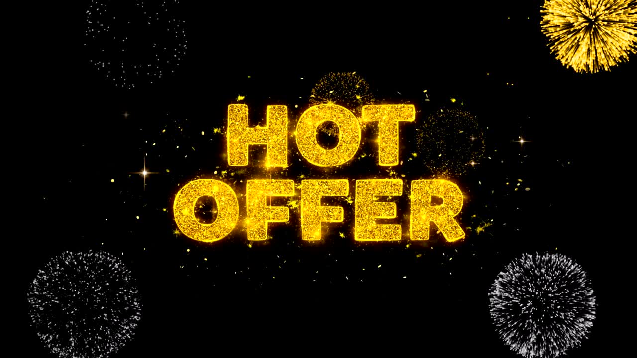 뜨거운 제안 텍스트는 반이는 황금 입자 불꽃놀이에 나타납니다.