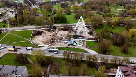 riga, latvia, europe - the installation of a ferris wheel in uzvaras park - orbit drone shot