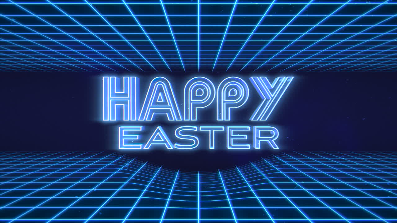 Buona Pasqua con griglia blu neon in stile anni '80