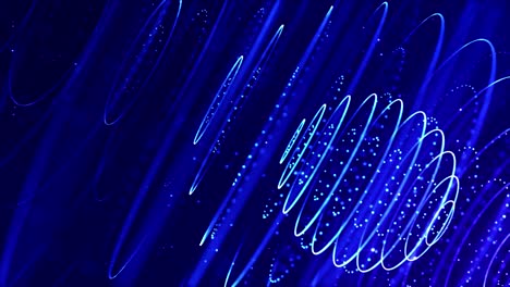 4k looped sci-fi particle background of microworld or space with bokeh and light effects. glow blue particles form lines, surfaces, complex round structures in smooth motion.