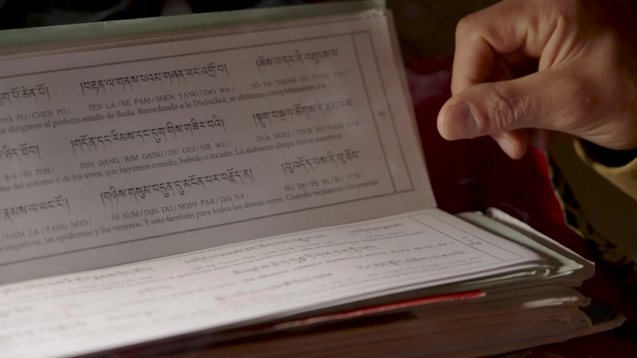 Close-Up of Hand Turning Pages of an Ancient Religious Book