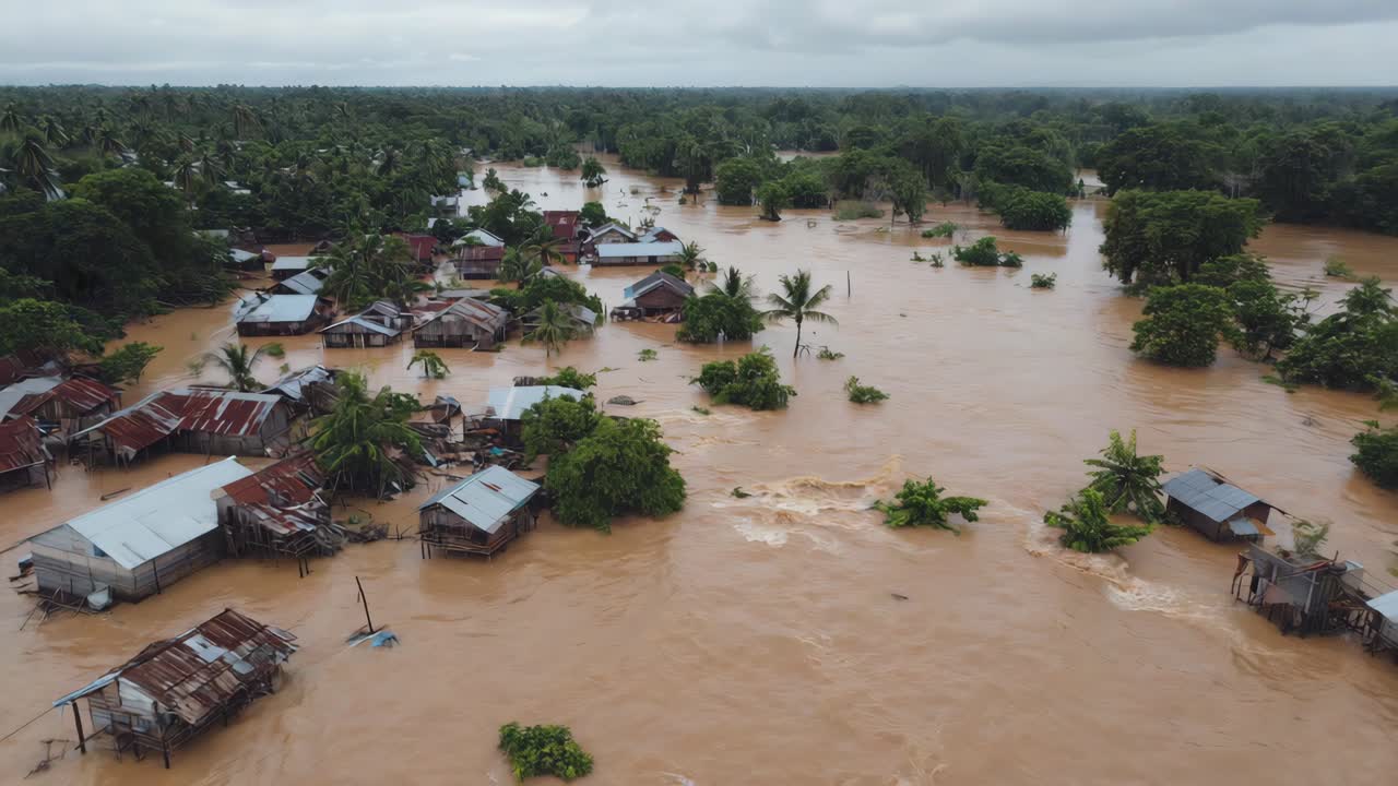 Flooded Village After a Natural Disaster