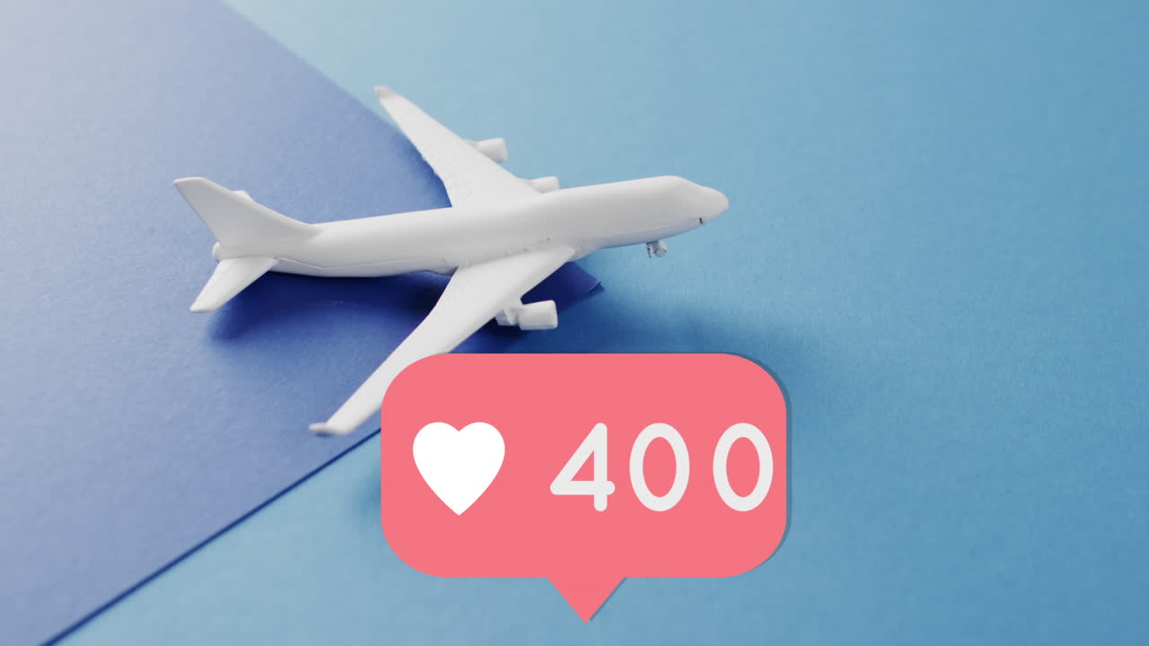 animación del icono de los medios con corazón sobre el plano sobre fondo azul