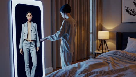 virtual fitting room experience in a bedroom