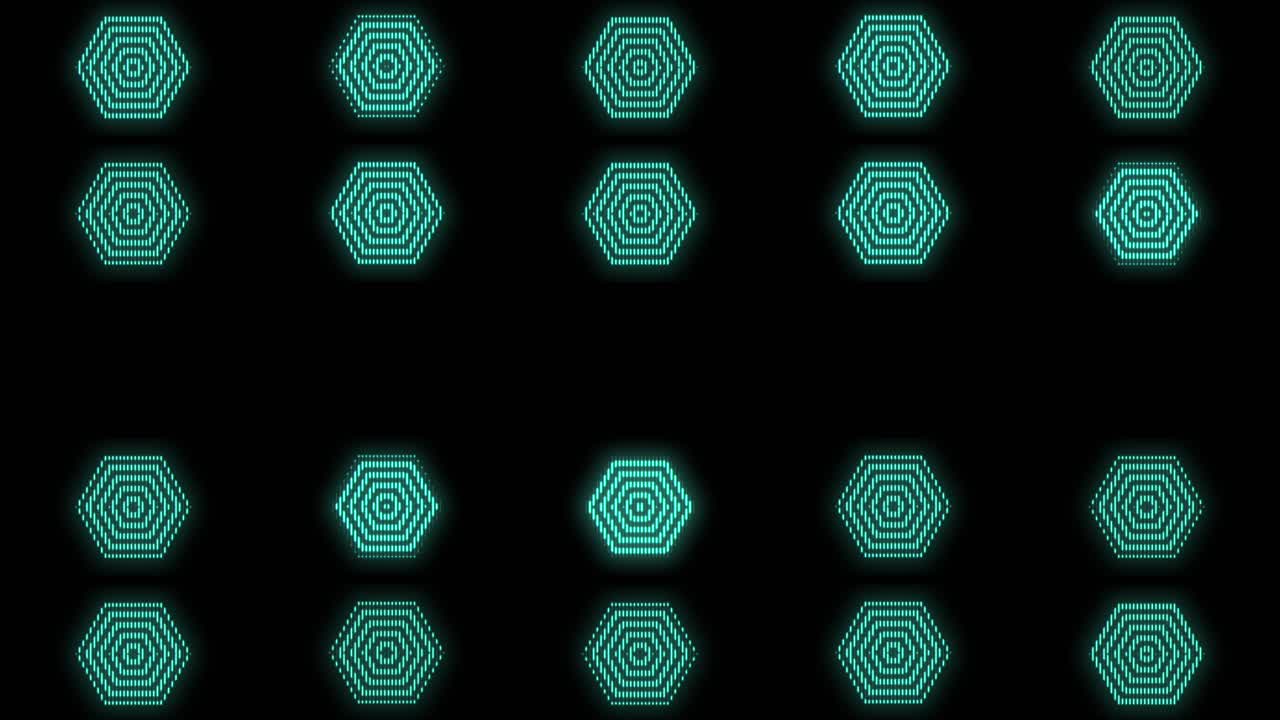 patrón geométrico hexagonal azul neón